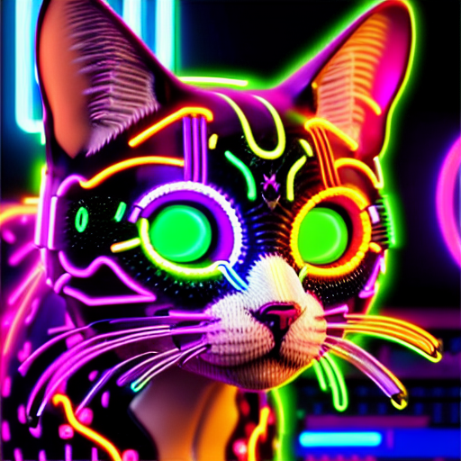 a neon cyberpunk cat, generated by cj with stable diffusion