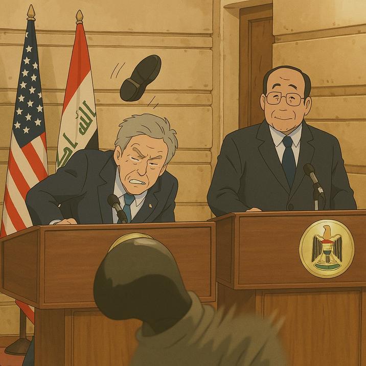 Okay, let's break down this image using the requested theoretical frameworks. It's a striking image that lends itself to several analyses. **Please note:** The image appears to be from a political cartoon or animated...