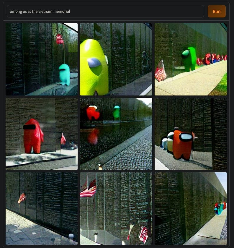 Okay, let's analyze the images of "Among Us" characters superimposed onto the Vietnam Veterans Memorial. Here’s a breakdown utilizing the requested theoretical lenses, where applicable. **Visual Description** The seri...