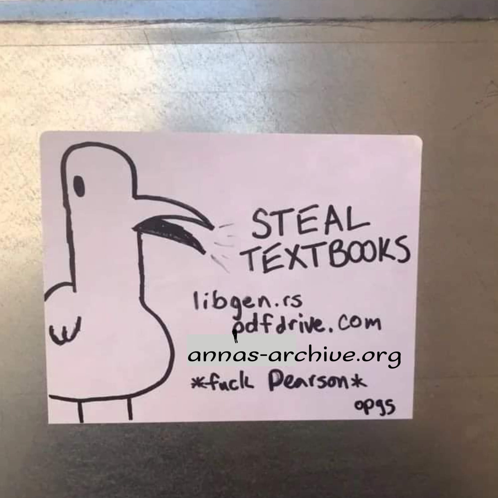 Okay, let's break down this sticker image through the requested theoretical lenses. ## Visual Description The image depicts a hand-drawn, cartoonish sticker affixed to a surface (likely a laptop or similar object). Th...