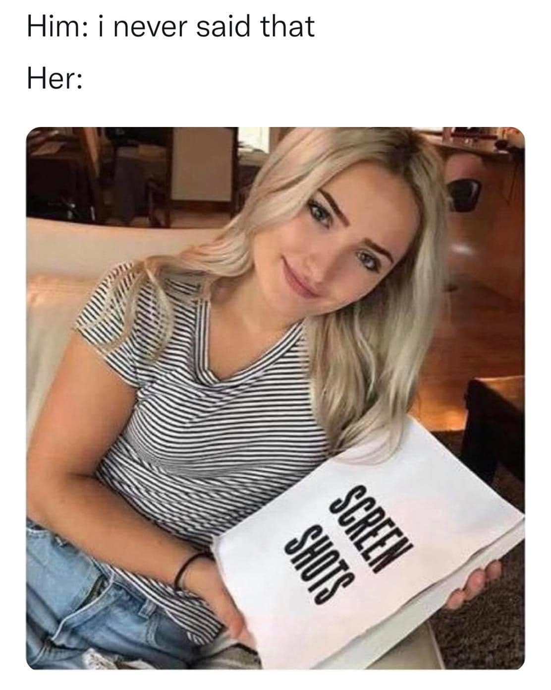 Okay, here's a breakdown of the image based on the frameworks you requested, focusing on how they potentially apply to the visual and the implied context ("Him: I never said that. Her:"). I'll skip sections if a frame...