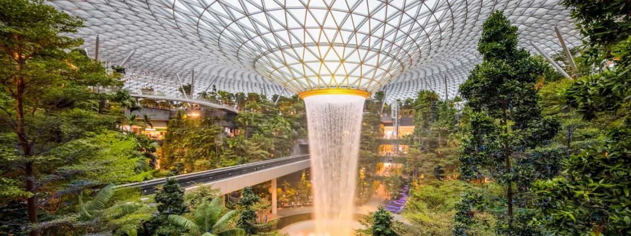 Okay, here's an analysis of the image of the Jewel Changi Airport (Singapore) Waterfall, divided into sections according to the requested theoretical frameworks. Some sections won't be relevant, and those will be note...
