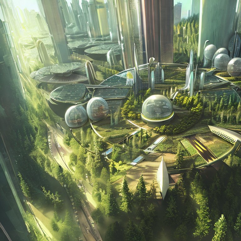 Okay, let's break down this image through the requested theoretical lenses. It's a rich image, offering plenty of potential for analysis. ## Visual Description The image depicts a futuristic city deeply integrated wit...