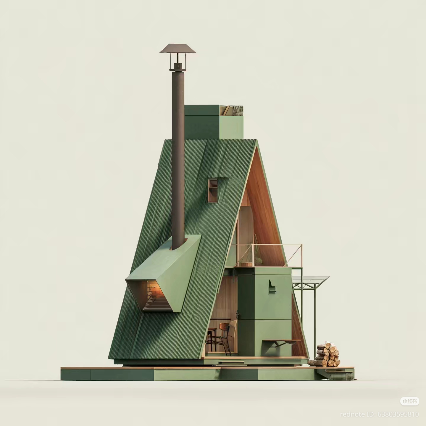 This image represents the popular "over-romanticized" version of Cottagecore architecture—a meme where users share photorealistic 3D renders of A-frame cabins to create an illusion of a rustic haven surrounded by natu...