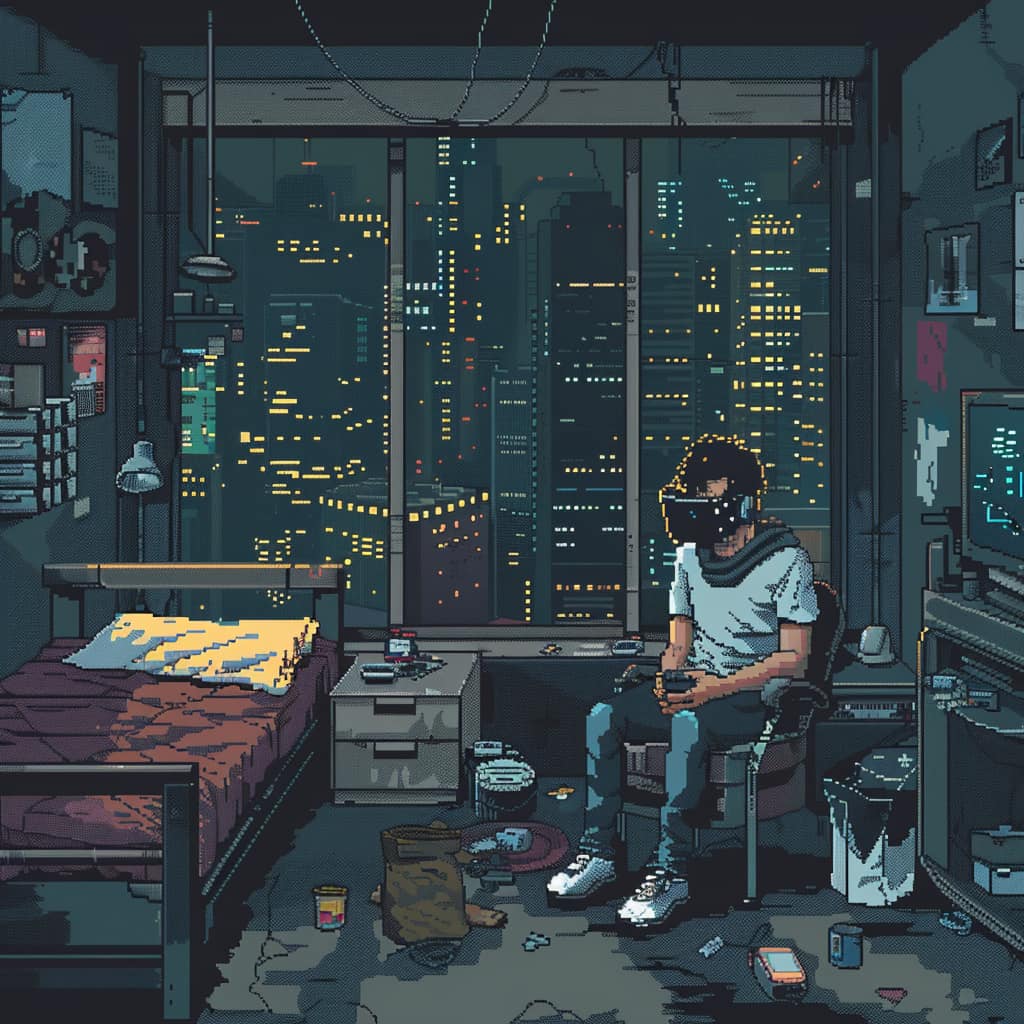 Okay, here’s an analysis of the image, broken down into the requested sections. I'll flag where a section is not applicable based on the image content. **Visual Description** The image is a pixel art rendering of a cl...