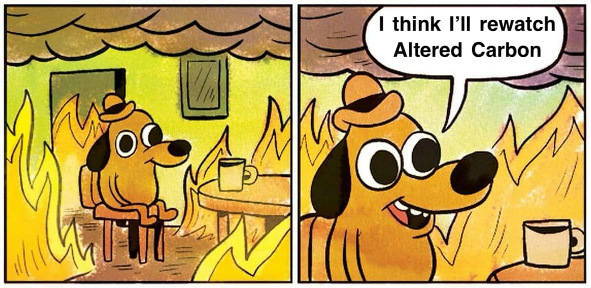 Okay, let's break down this meme – the "This is Fine" dog – in the context of several theoretical frameworks. It's a rich image with a lot to unpack! --- ## Visual Description The image is a two-panel cartoon. It depi...