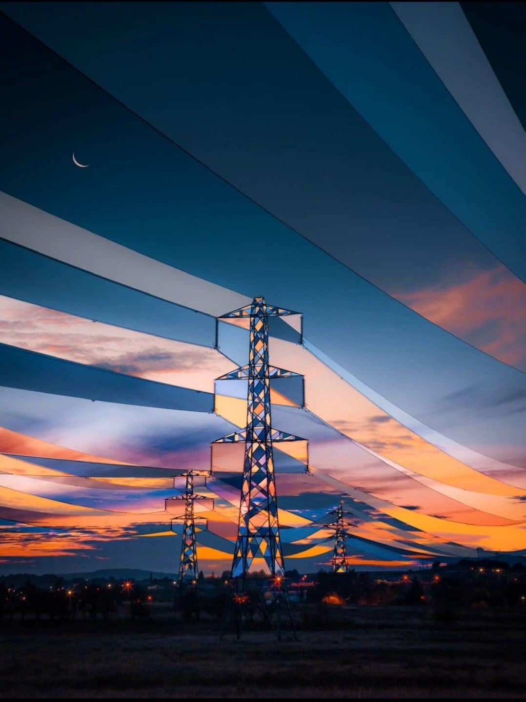 Okay, let's break down this image through a series of analytical lenses as requested. **Visual Description** The photograph depicts a dramatic skyscape at twilight. The sky is a brilliant gradient of oranges, pinks, a...