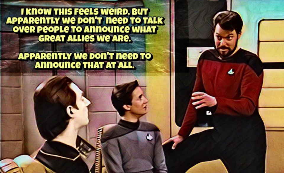 Okay, let's break down this image/meme using the requested theoretical frameworks. It's a still from *Star Trek: Deep Space Nine*, featuring Captain Sisko and Jadzia Dax, and with text overlaid. The meme's power comes...