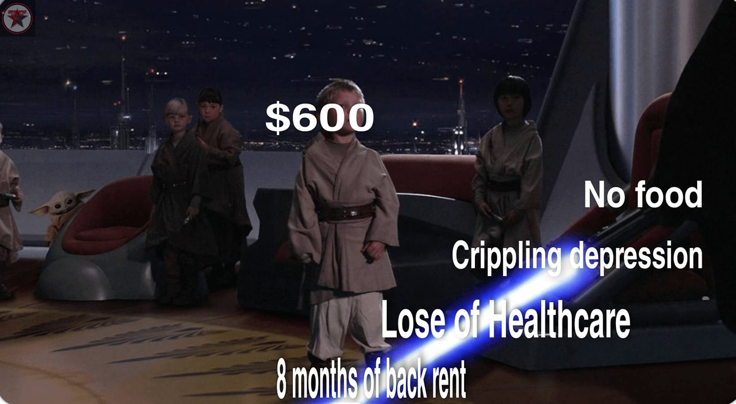 Okay, let's break down this image, which is a meme remix of a scene from *Star Wars: Episode III – Revenge of the Sith*, through the lenses you've provided. It's a complex image layered with capitalist and personal cr...