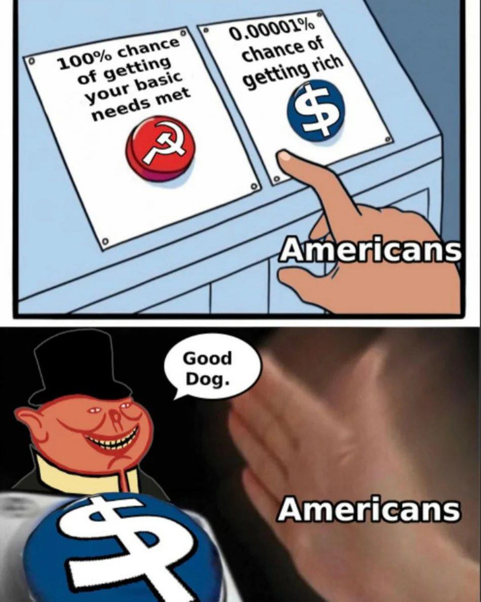 Okay, let's break down this meme through the requested theoretical lenses. It's a potent piece of political commentary, so there's a lot to unpack. **Visual Description** The meme is a two-panel image. The top panel d...