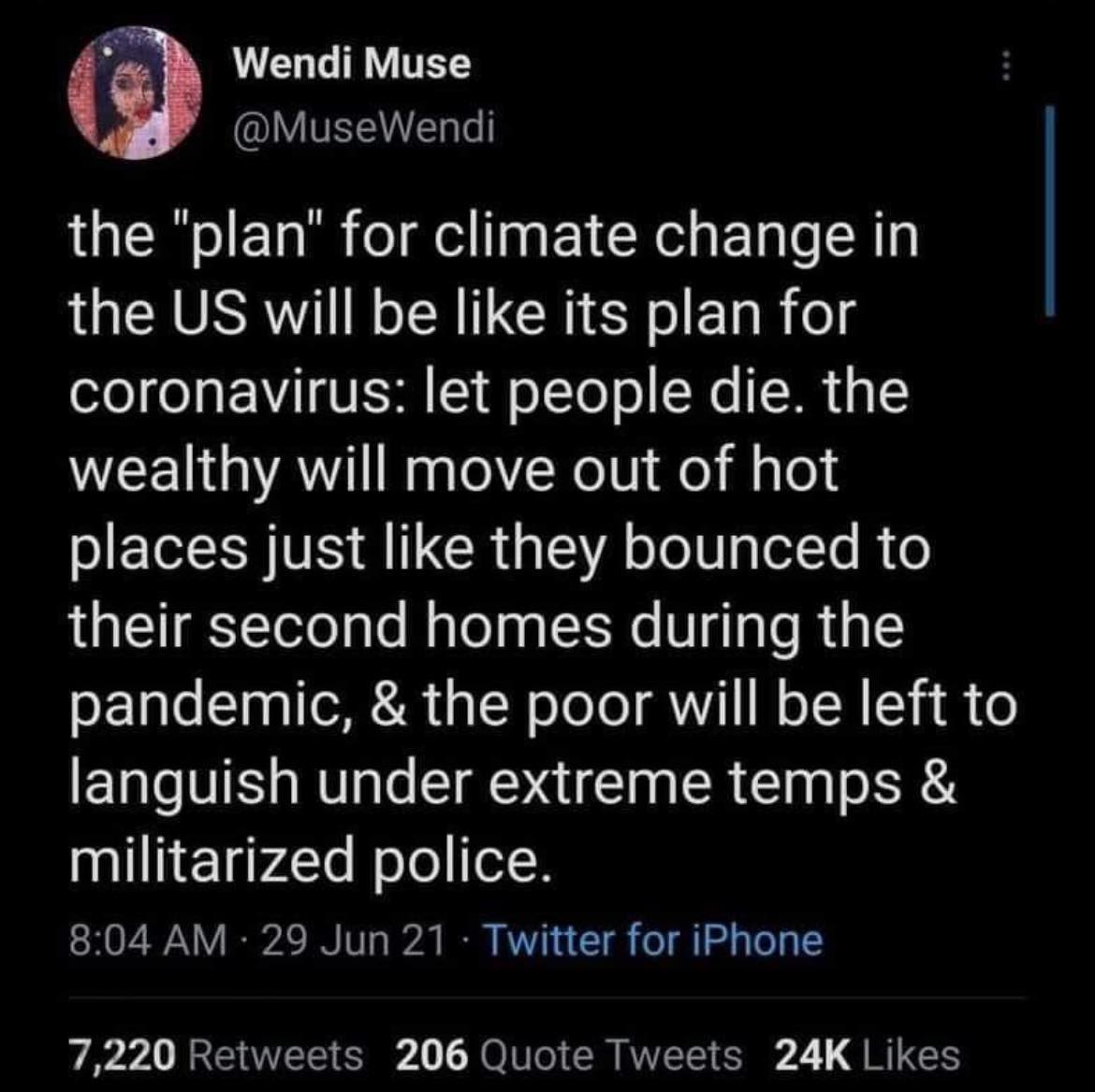 Okay, let's break down this Twitter post through the lenses you've requested. It's a powerful statement, so multiple layers of analysis will be applicable. ## Visual Description The image is a screenshot of a tweet fr...