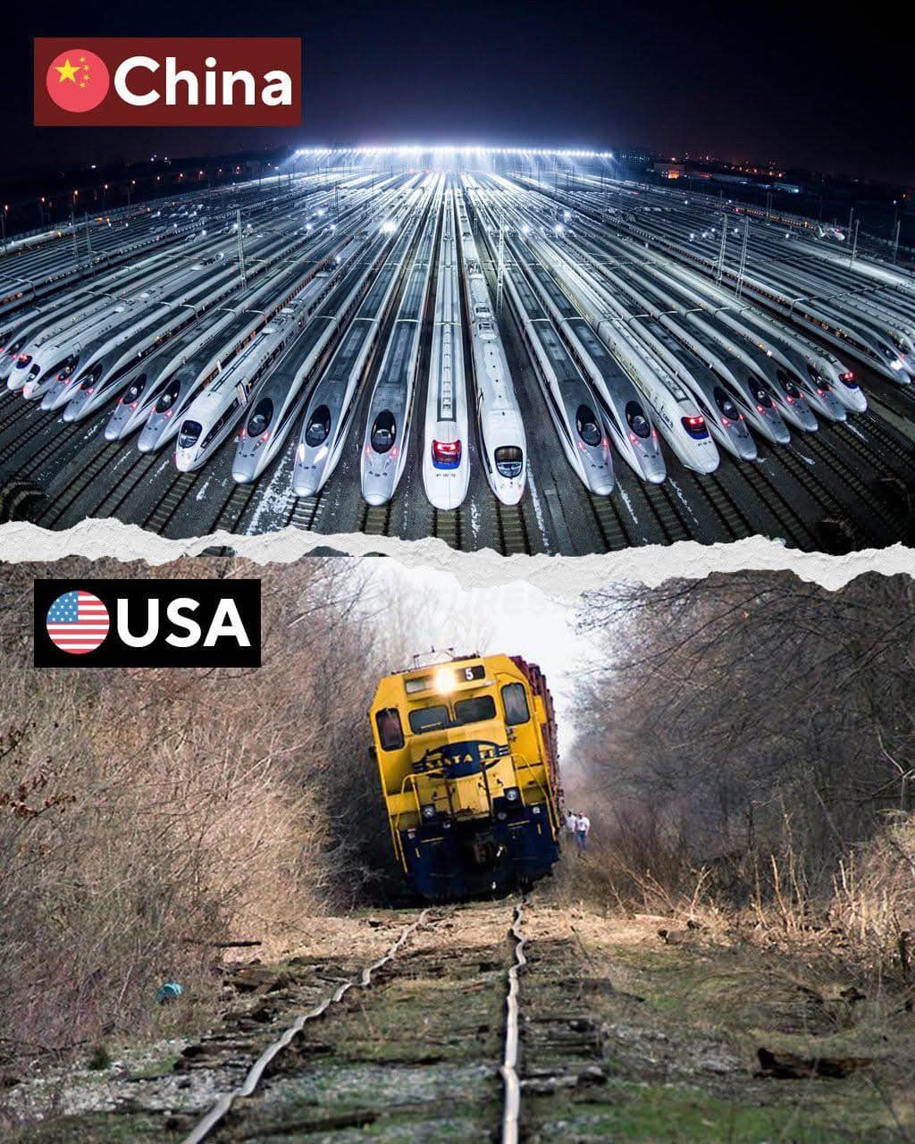Okay, let's break down this image comparison of the Chinese and American railway systems through the lenses you've requested. It's important to remember that applying these theoretical frameworks involves interpretati...
