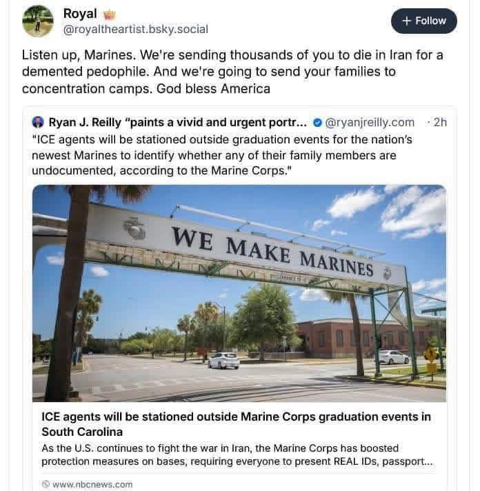 This meme highlights a satirical take on military patriotism, contrasting a hateful accusation with an official military announcement. The left side shows a user accusing American Marines of being "demented pedophiles...