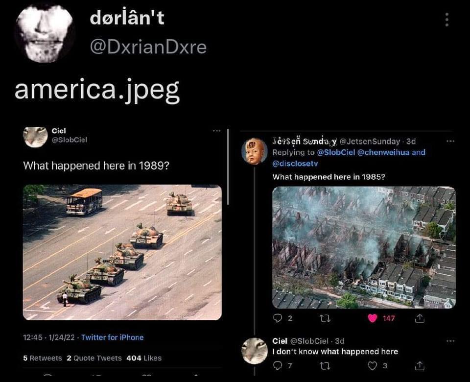 Okay, let's break down this Twitter thread and analyze it through the requested theoretical lenses. It's a potent image and accompanying discourse, so there's a lot to unpack. **I. Visual Description** The initial twe...