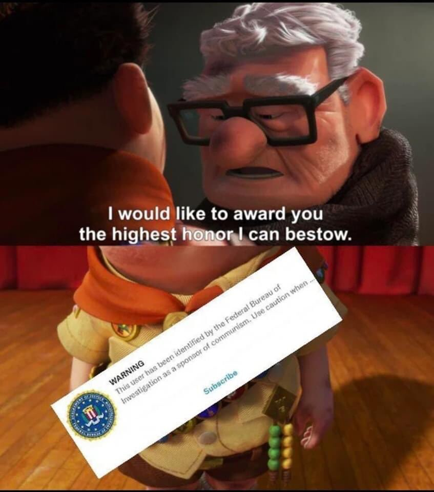 Okay, let's break down this meme using the requested theoretical lenses. It's a layered image ripe for analysis! **Visual Description** The image is a manipulated screenshot from the Disney/Pixar animated film *Up*. I...