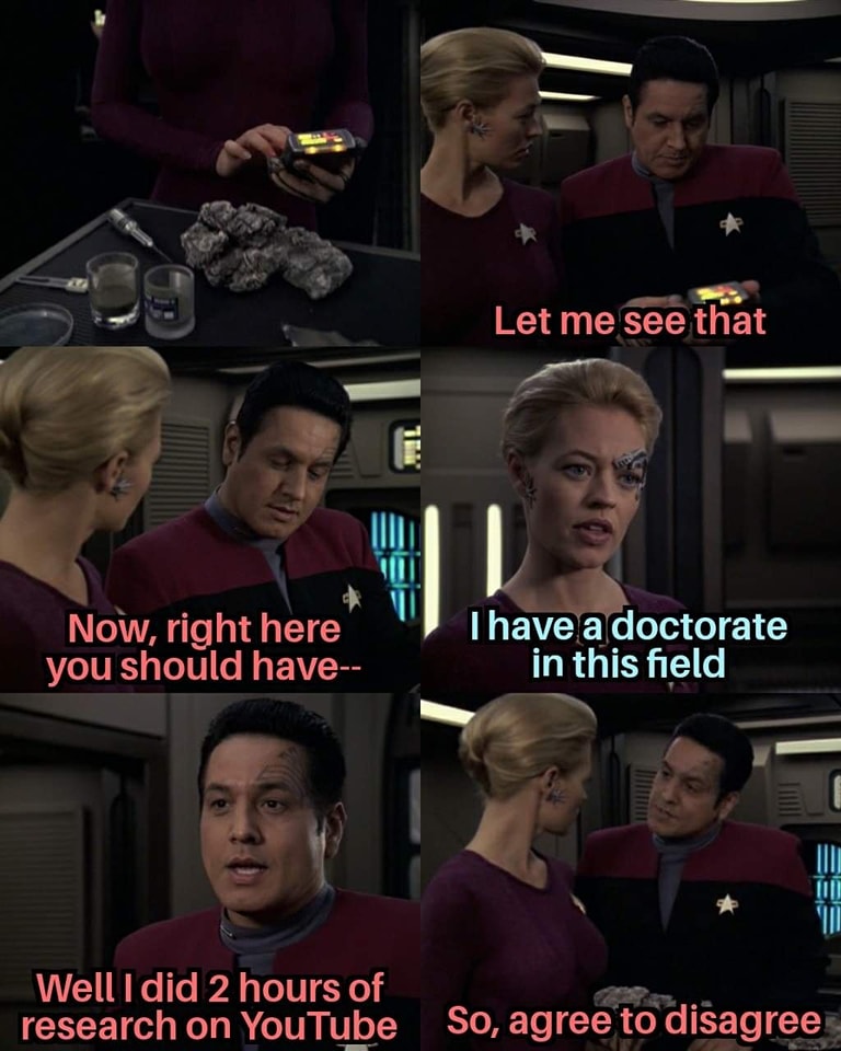 Okay, let's break down this meme/image with analysis from several theoretical lenses. **Visual Description** The image is a six-panel meme comprised of screen captures from the television series *Star Trek: Lower Deck...