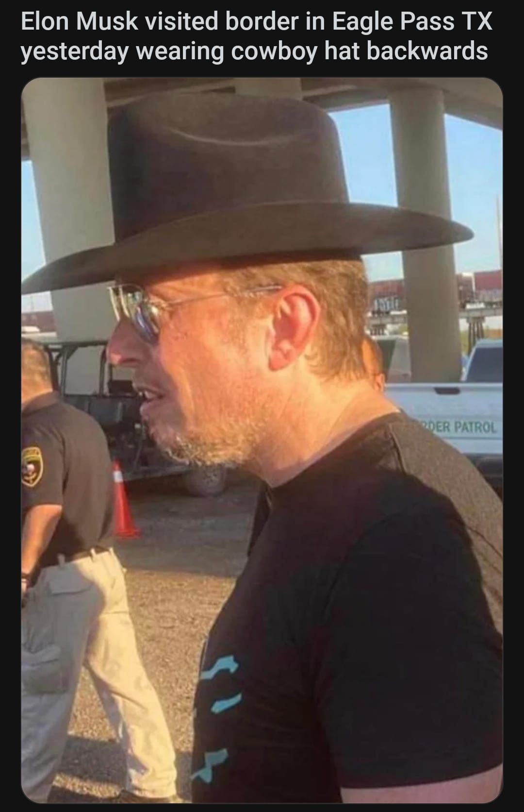 Okay, let's break down this image of Elon Musk at the border, applying different theoretical lenses. **Please note:** Analyzing a single image, particularly one with political context, is inherently speculative. These...