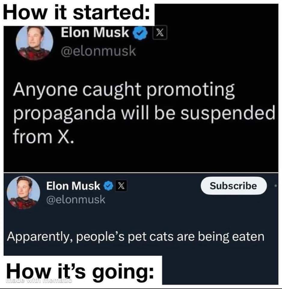 Okay, let's break down this image/meme using the requested theoretical lenses. **Visual Description** The image is a two-panel meme, formatted to resemble screenshots of X (formerly Twitter) posts from Elon Musk (@elo...