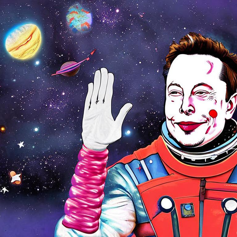Okay, let's break down this striking image through the lenses you've requested. It's a complex piece, lending itself to multiple interpretive approaches. **Visual Description** The image depicts Elon Musk, or a very s...