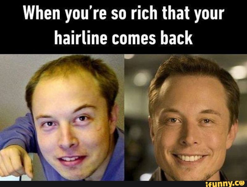 Okay, let's break down this meme of Elon Musk and his hairline progression through the lens of various critical theories. **Visual Description** The meme consists of a split image. On the left is a close-up of Elon Mu...