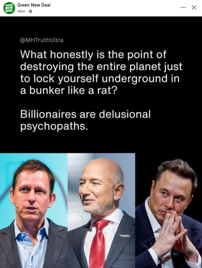 This anti-billionaire meme ridicules the notion that a wealthy individual is worth enough to justify destroying the entire planet. The image features a sarcastic text asking, "What honestly is the point of destroying...