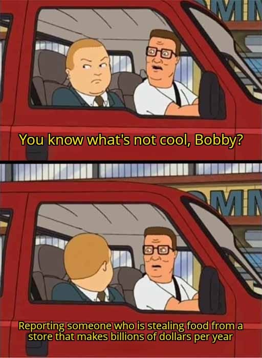 Okay, let's break down this meme featuring *King of the Hill* characters Hank and Bobby Hill, through the lenses of several theoretical frameworks. ## Visual Description The meme is a two-panel image created from a sc...