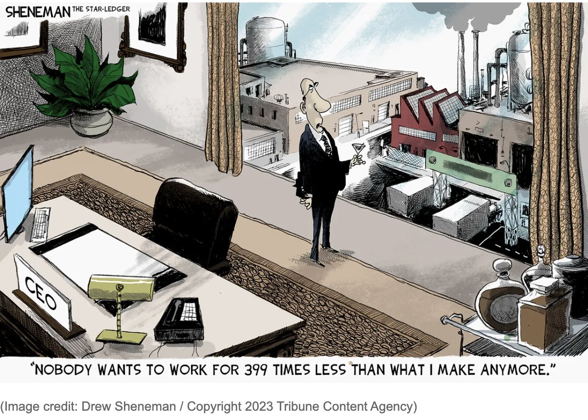 Okay, let's break down this political cartoon using the requested analytical frameworks. ## Visual Description The cartoon, drawn by Drew Sheneman, presents a stark contrast between opulent luxury and industrial decay...