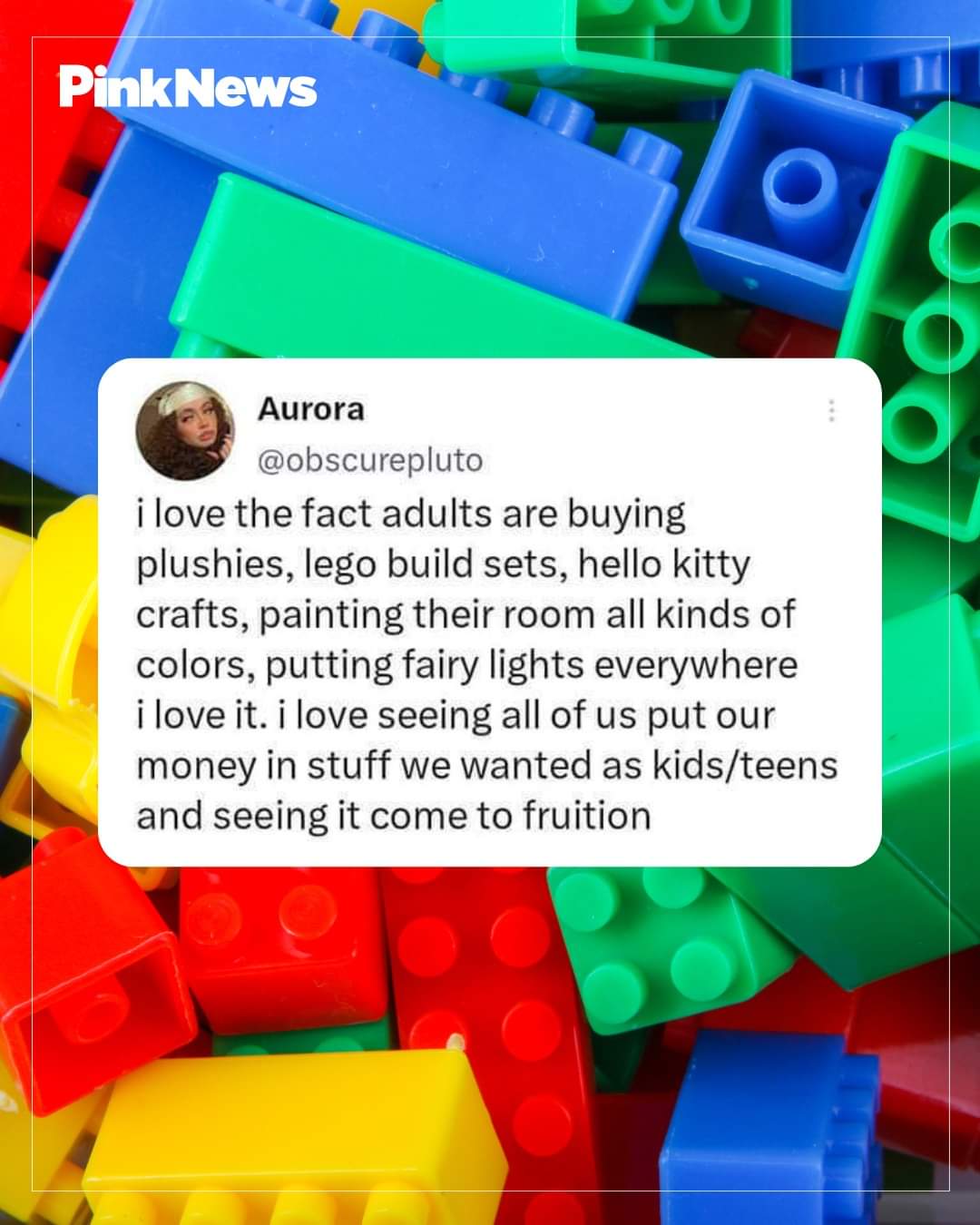 The meme is a tweet that expresses a sarcastic and humorous sentiment about the idea that adults are buying and using children's toys and products, such as toys, games, and hobbies, as adults. The tweet is written in...