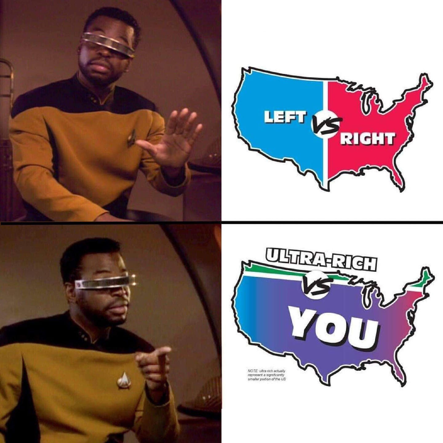 Here's an analysis of the image, broken down into the sections you requested, based on the presented content and framing. **Visual Description** The image is a meme comprised of two panels. Both panels feature a still...