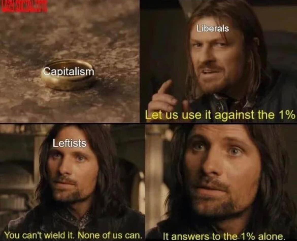 Okay, let's break down this meme using various theoretical lenses, addressing each section only if it applies. **Visual Description** The meme is a four-panel image using stills from *The Lord of the Rings: The Return...
