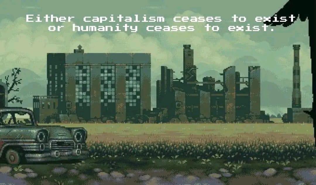 Okay, let's break down this image using the theoretical frameworks you've requested. **Visual Description** The image presents a bleak, post-industrial landscape rendered in a pixelated, somewhat retro aesthetic remin...