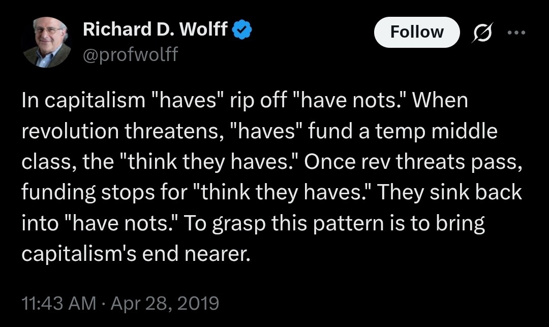 Okay, here's an analysis of the tweet by Richard Wolff, broken down into relevant sections as requested. I'll indicate why certain sections *aren't* applicable if that's the case. **Visual Description** The image is a...