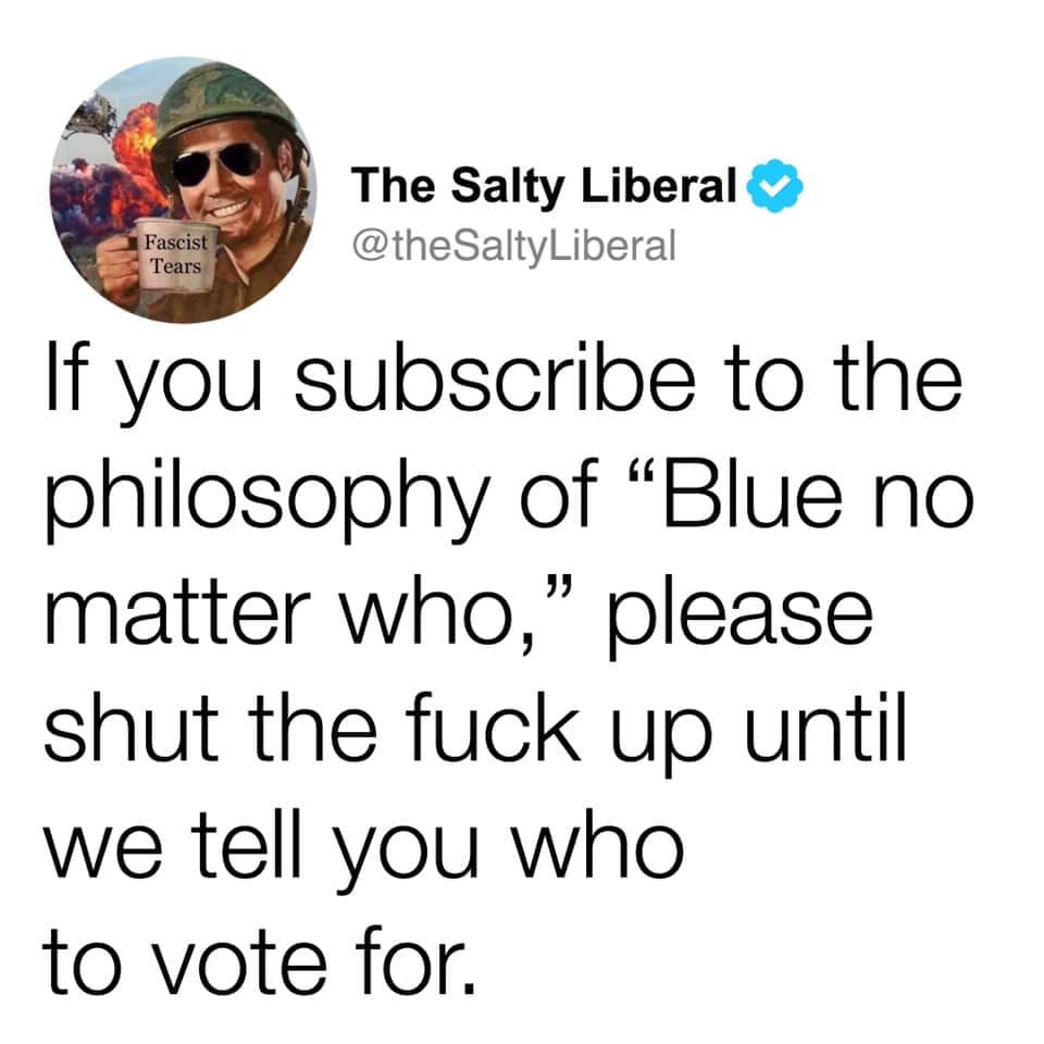 Okay, let's break down this social media post using the requested theoretical frameworks. It's a fairly charged statement, so there's a good deal to unpack. **Visual Description** The image is a screen capture of a Tw...