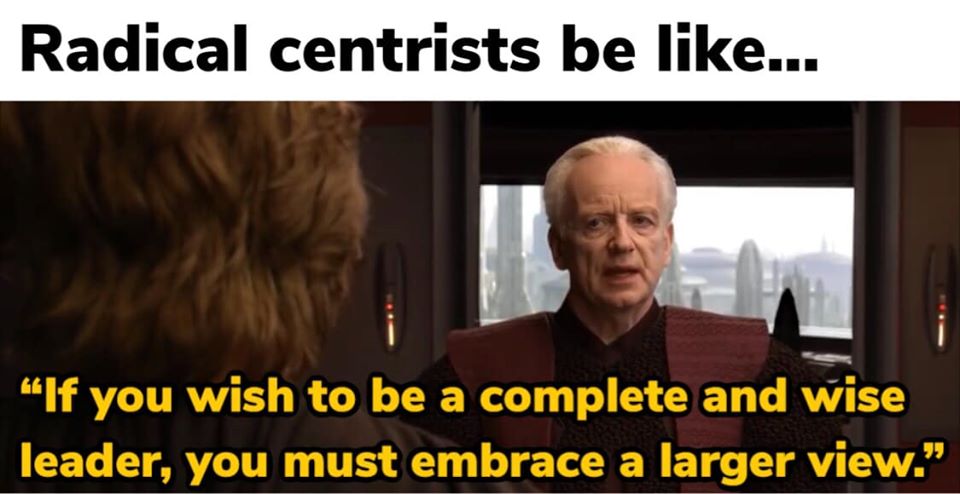 Okay, let's break down this meme through several theoretical lenses. **Visual Description** The meme utilizes a still image from *Star Wars: Episode III – Revenge of the Sith*. It features Palpatine (Darth Sidious), t...