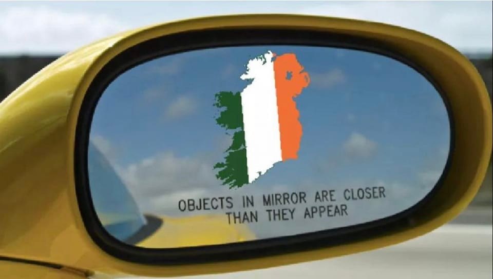 Okay, let's break down this image across several theoretical lenses. It's a fascinating piece that lends itself to layered analysis. **Visual Description** The image showcases a side-view mirror of a yellow vehicle. R...