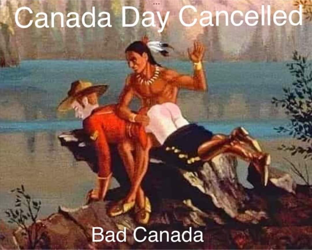 Okay, let's break down this image with the requested theoretical lenses. It's a complex image with layers of potential meaning, and the overlaid text ("Canada Day Cancelled," "Bad Canada") significantly influences the...