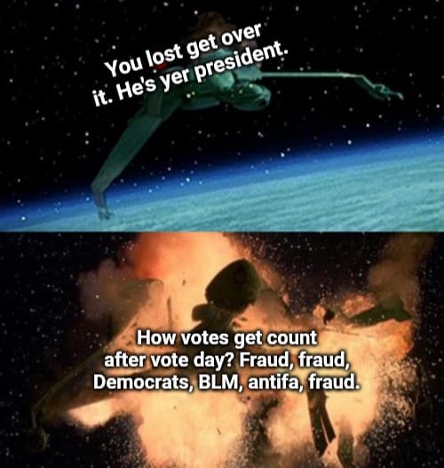 Here's an analysis of the image, broken down into sections addressing the requested theoretical frameworks, only where applicable. **Visual Description** The image is a two-panel meme. * **Top Panel:** A digitally alt...