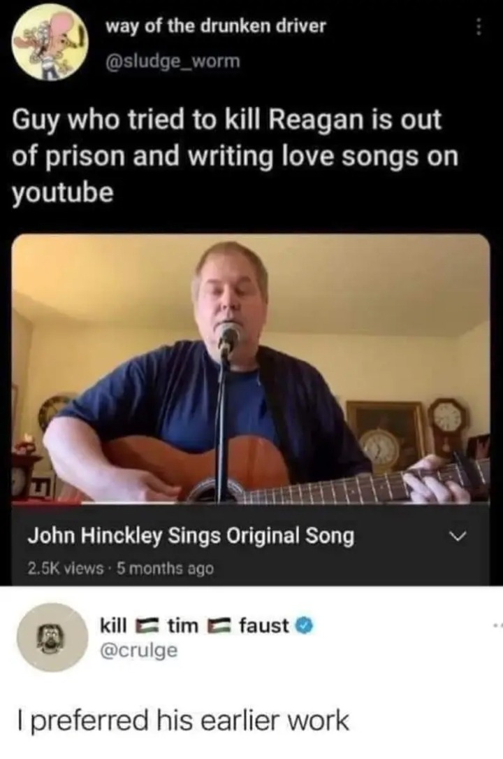 Okay, let's break down this social media post featuring John Hinckley Jr.'s YouTube content through various critical lenses. Here's an analysis structured as you requested. Given the nature of the post, some lenses ar...