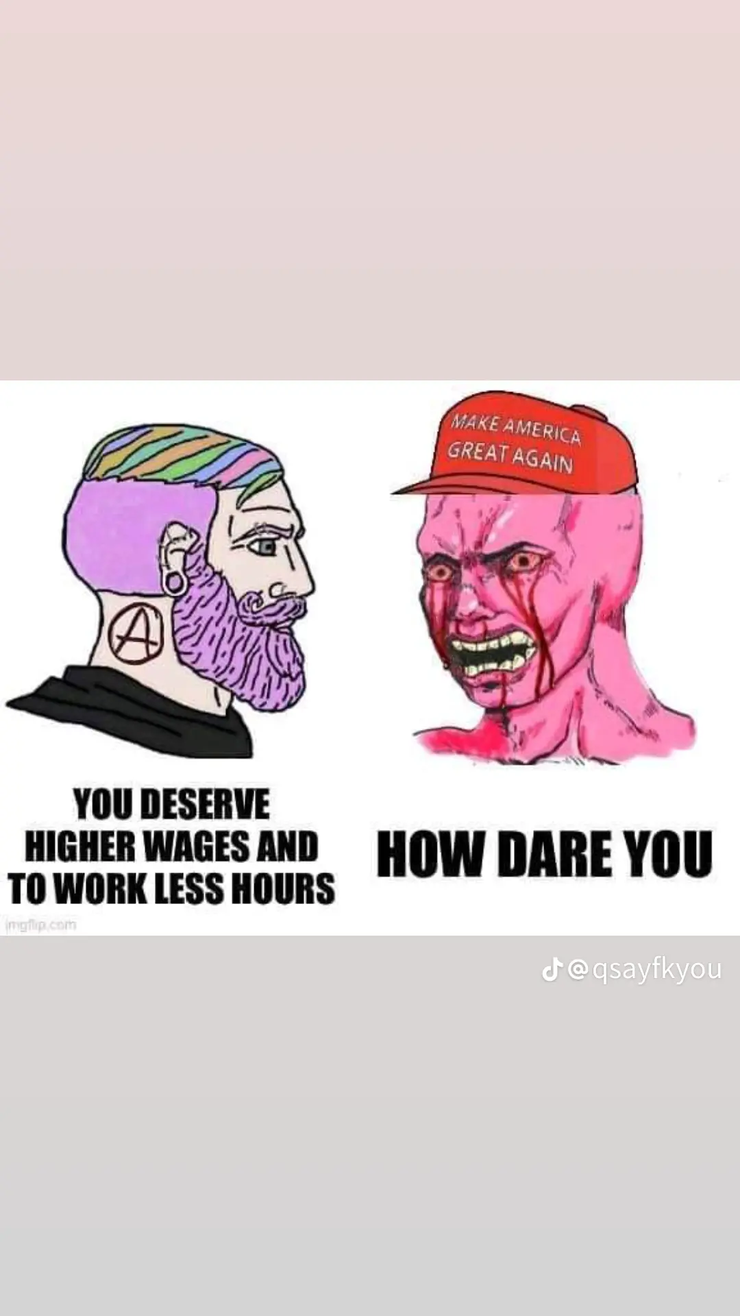 Okay, let's break down this meme using the requested theoretical lenses. **Visual Description** The meme is a split image featuring a digitally altered, expressive character in two contrasting depictions. On the left,...