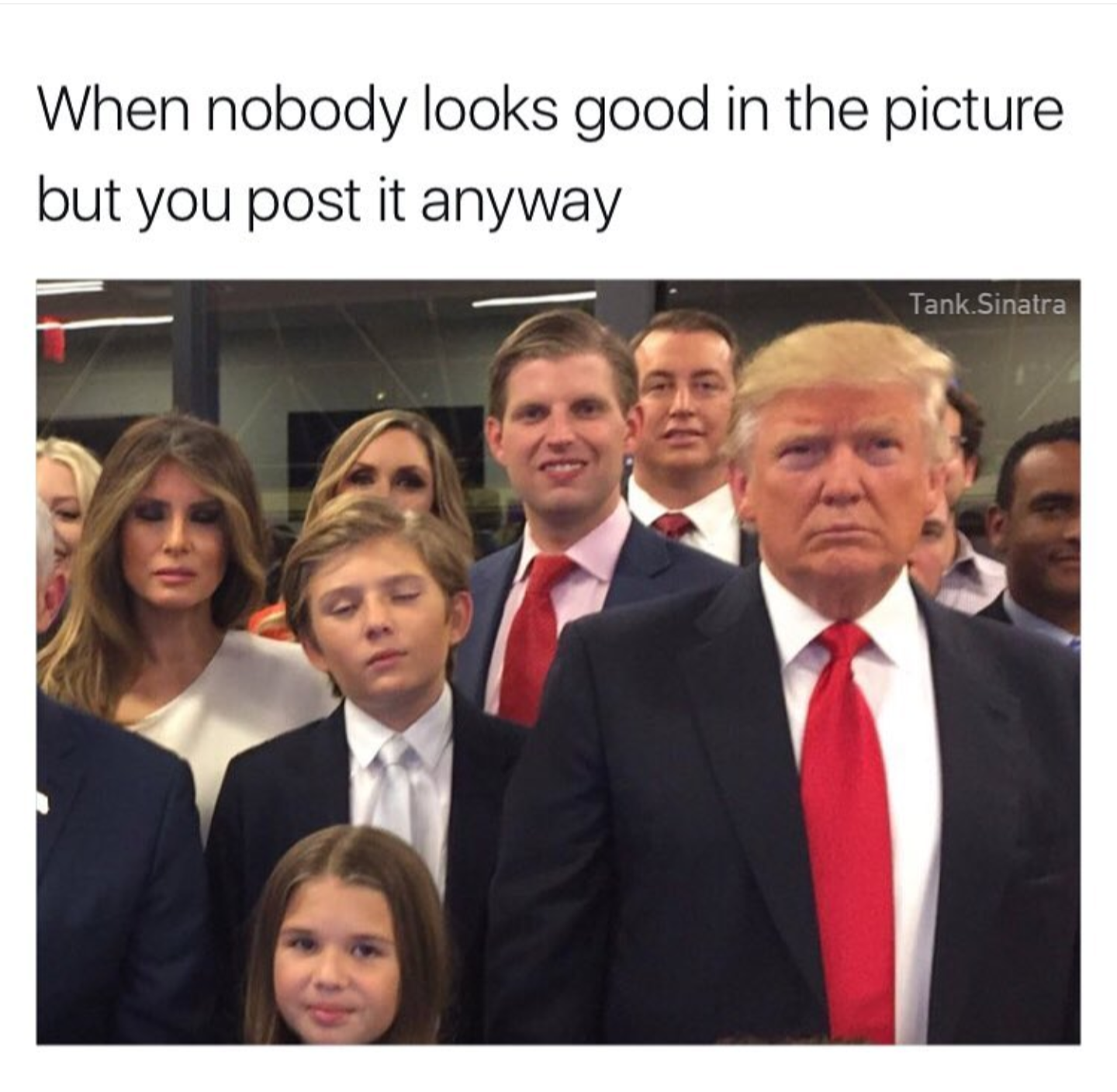 Okay, let's break down this meme through several theoretical lenses. It's a rich image with layers to unpack. **Visual Description** The image is a candid photograph, likely taken during a public event. It features se...