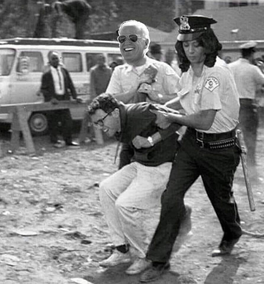 Okay, let's break down this striking and unsettling image through several theoretical lenses. It's important to note that this image is a digital manipulation, appearing to combine a photo of police arresting someone...