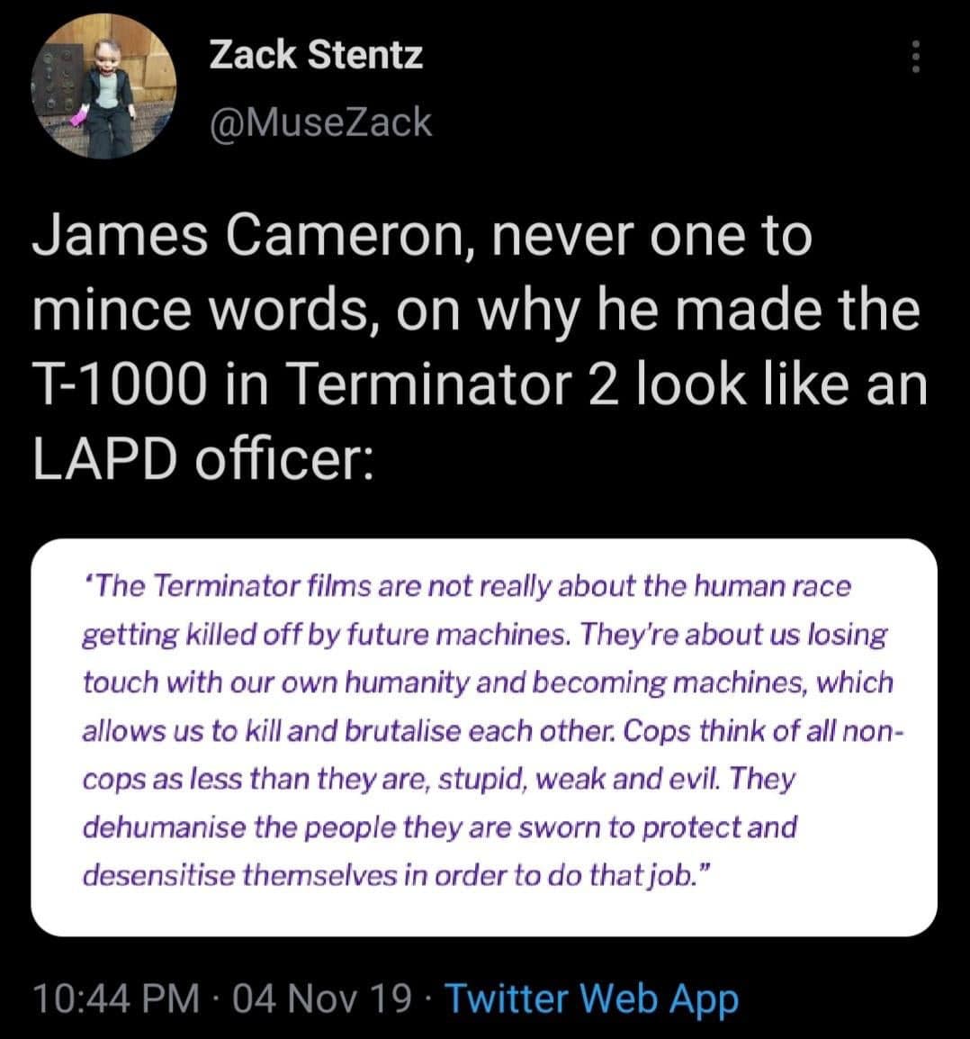 Okay, let's break down this tweet and the quoted statement from James Cameron, analyzing it through the lenses you've requested. It's important to remember we're working with a very concise statement, so the analysis...