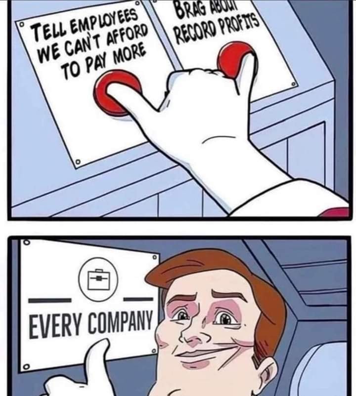 Okay, let's break down this meme through a few theoretical lenses. It's a strong image ripe for analysis. ## Visual Description The meme is a two-panel comic strip, rendered in a simplistic, cartoonish style. **Panel...