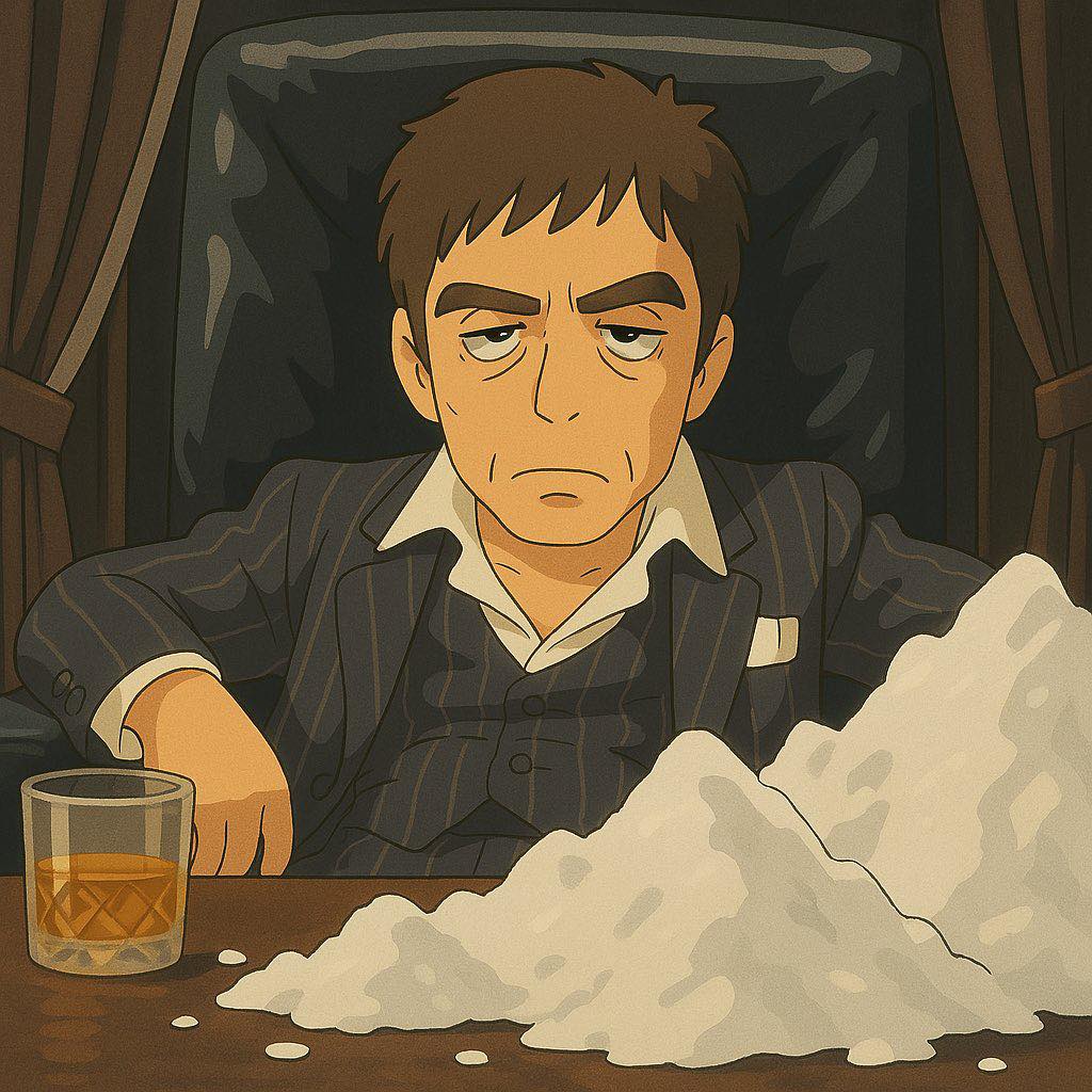 Okay, let's break down this image through the lenses of various critical theories. **1. Visual Description** The image depicts a man in a style reminiscent of animated noir or a graphic novel illustration. He appears...