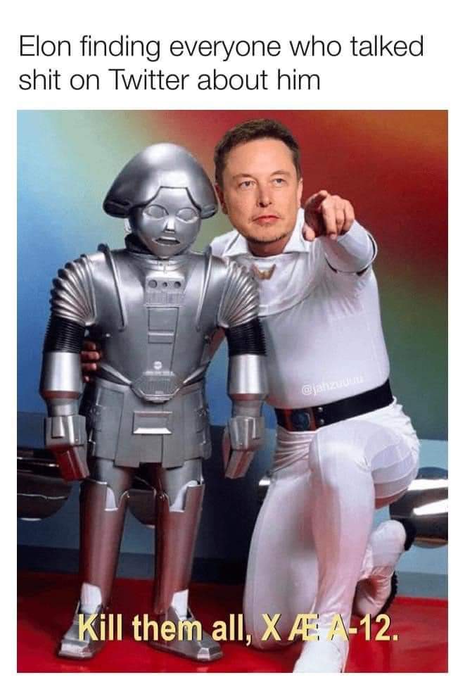 The meme is a play on the 1985 sci-fi film "The Terminator" where a cyborg is sent back in time to kill the future leader of humanity. The image shows Elon Musk, a tech mogul, dressed as the Terminator, with a cyborg-...