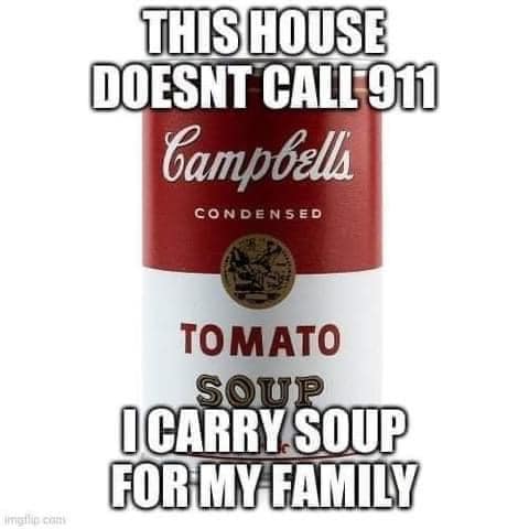 Okay, let's break down this meme using the lenses you've provided. It's a dense image with surprisingly rich potential for analysis! **Visual Description** The image is a visual meme constructed around a can of Campbe...