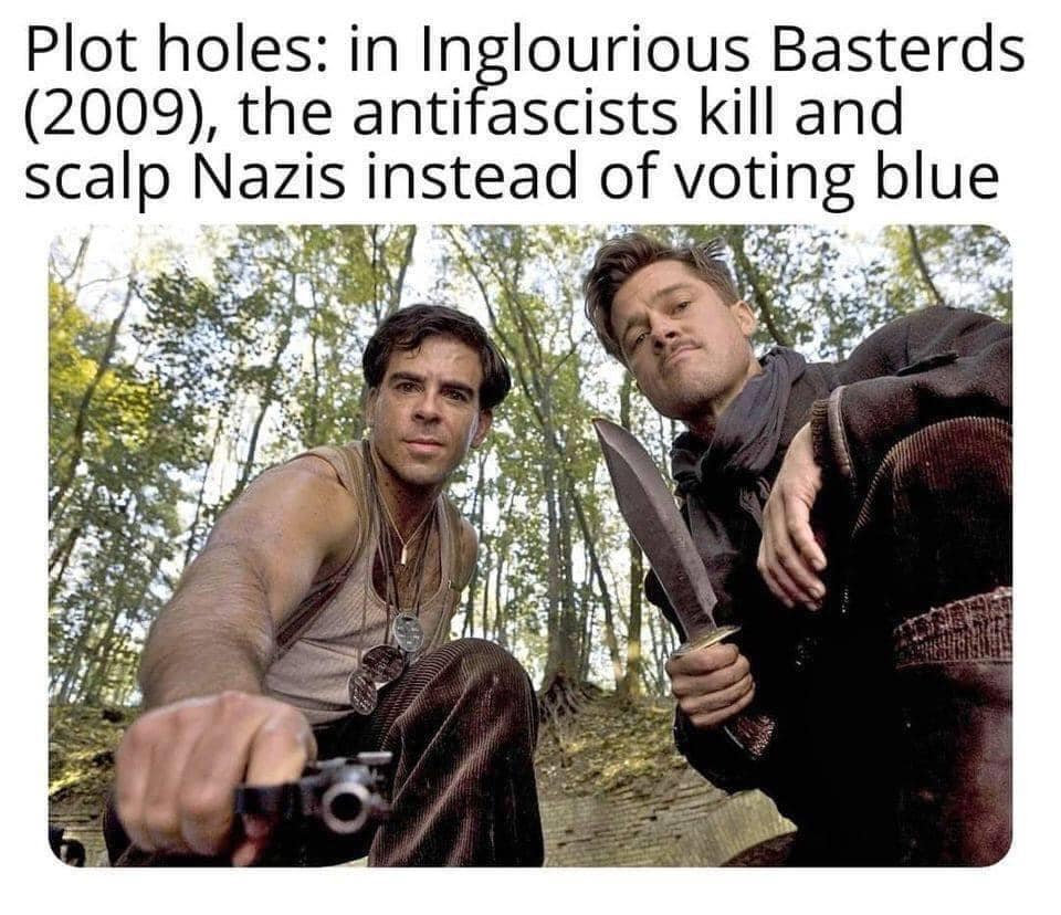 Okay, let's break down this meme referencing Quentin Tarantino's *Inglourious Basterds* (2009) through the lens of the theoretical frameworks you've requested. It’s important to note this is a playful meme, and applyi...