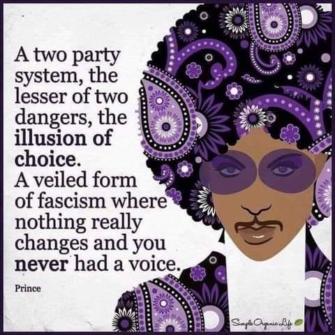 Okay, let's break down this image and its message through the requested theoretical lenses. **Visual Description** The image features a highly stylized portrait of Prince. The style is graphic, reminiscent of pop art...