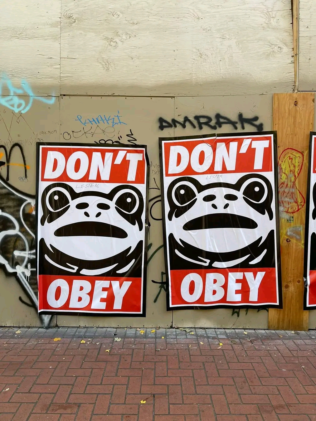 The image displays the iconic Anti-Nazi "Lernen Lest" poster (which translates to "Learn to Listen"), featuring a screaming frog in the text "DON'T OBEY." In an Anti-Fascist context, this meme criticizes blind submiss...