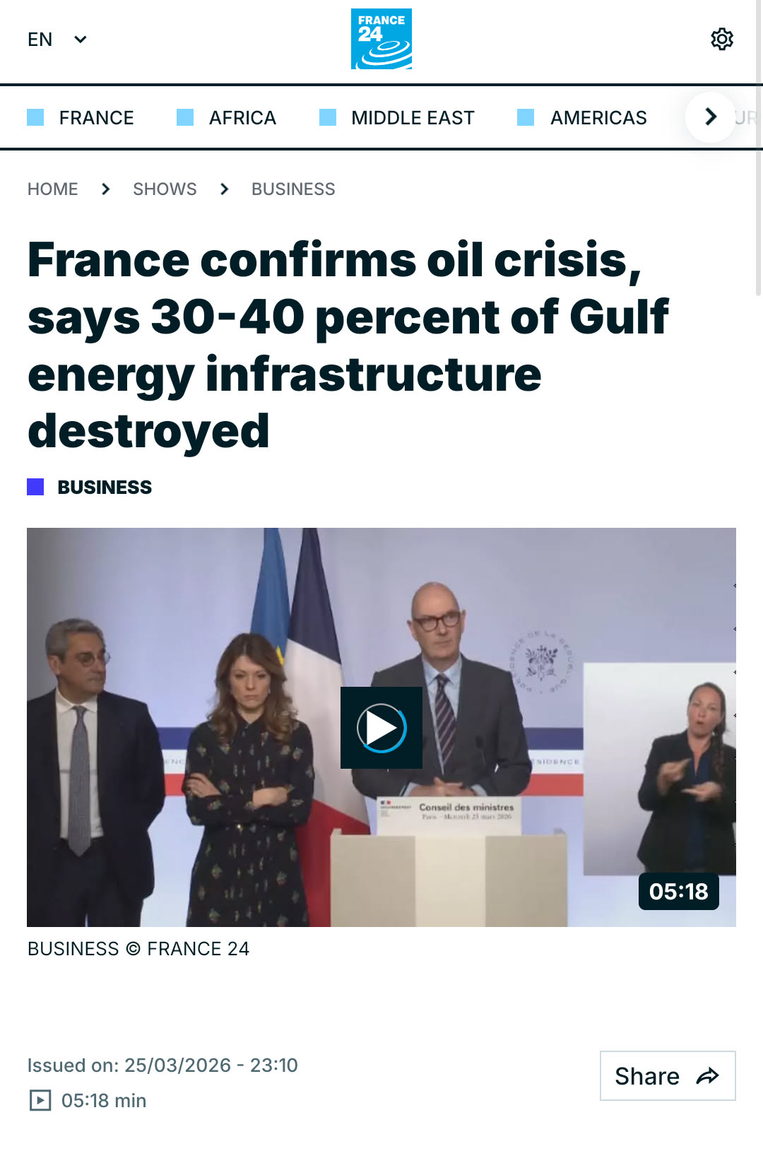 This news report describes a major European power claiming that a wealthy, influential neighbor (often viewed as an imperialistic state) has destroyed 30-40 percent of essential oil infrastructure. From an anti-imperi...